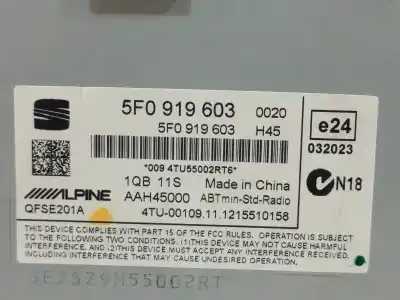 Peça sobressalente para automóvel em segunda mão sistema de áudio / rádio cd por seat leon (5f1) 1.6 tdi referências oem iam 5f0919603  