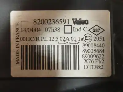 Pezzo di ricambio per auto di seconda mano faro anteriore destro per renault kangoo (f/kc0) rn/alap modell (kcoa/c/d/e/h/u) riferimenti oem iam 8200236591  