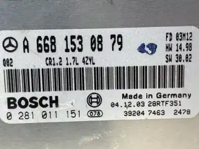 Tweedehands auto-onderdeel ecu motorcontroller voor mercedes-benz clase a (w168) 170 cdi (168.008) oem iam-referenties 75736  170 cdi w168-bosch - ref: a6681530879 / 0281011151