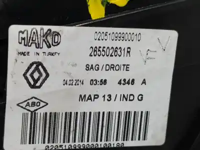 Second-hand car spare part right tailgate light for renault clio iv authentique oem iam references 265502631r  