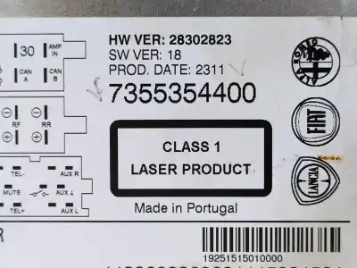 Second-hand car spare part audio system / radio cd for fiat punto (evo) (199) dynamic oem iam references 7355354400  