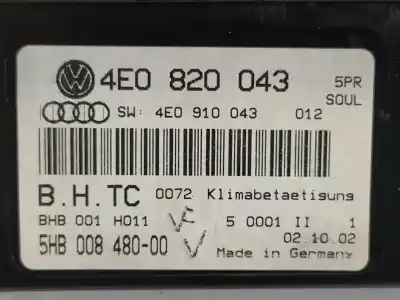 Автозапчастина б/у клімат-контроль для audi a8 (4e2) 4.2 quattro посилання на oem iam 4e0820043 5hb008480 4e0910043