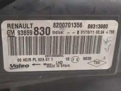 Автозапчасти б/у правая фара за renault trafic combi (ab 4.01) generation expression combi corto ссылки oem iam 8200701356 89313980 93859830