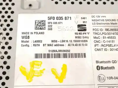 Peça sobressalente para automóvel em segunda mão sistema de áudio / rádio cd por seat toledo 1.2 tsi referências oem iam 5f0035871  