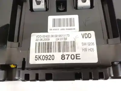 Pièce détachée automobile d'occasion compteur de vitesse tableau de bord pour volkswagen golf vi (5k1) advance références oem iam 5k0920870e  