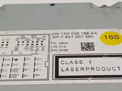 Pièce détachée automobile d'occasion système audio / radiocd pour volkswagen golf vi (5k1) advance références oem iam 1k0035186aa  