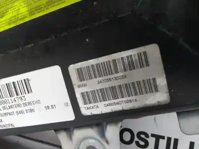 Peça sobressalente para automóvel em segunda mão airbag frontal lado direito por bmw serie 3 compact (e46) 318ti referências oem iam 34705513003x 61675020600016 04b054ot02814