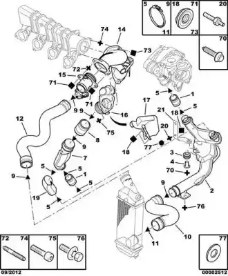 Автозапчасти б/у напорная труба турбонагнетателя за peugeot 307 break / sw (s1) sw pack ссылки oem iam 9640599680  