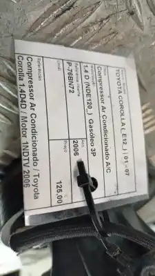 Peça sobressalente para automóvel em segunda mão compressor de ar condicionado a/a a/c por toyota corolla (_e12_) 1.4 d (nde120_) referências oem iam   