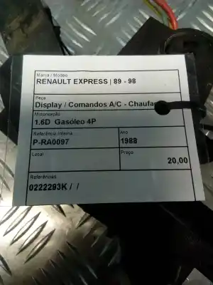 Peça sobressalente para automóvel em segunda mão comando de sofagem (chauffage / ar condicionado)  por renault express 1.6d referências oem iam 0222293k  