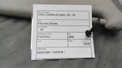 Second-hand car spare part right sunshade for opel corsa b (s93) 1.7 d (f08 f68 m68) oem iam references 90431388  