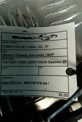 Peça sobressalente para automóvel em segunda mão sensor de pressão por ford focus c-max (dm2) 1.8 tdci 115cv referências oem iam 0261230120  