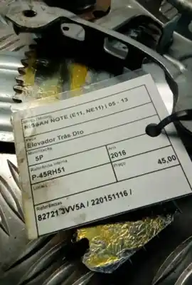 Second-hand car spare part rear right window regulator for nissan note (e11, ne11) 1.5 dci oem iam references 82721 3vv5a  