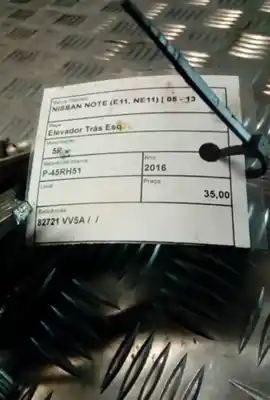 Second-hand car spare part rear left window regulator for nissan note (e11, ne11) 1.5 dci oem iam references 82721 vv5a  