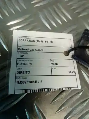 Peça sobressalente para automóvel em segunda mão dobradiça do capô por seat leon (1m1) 1.4 16v referências oem iam 1m0623202-b  
