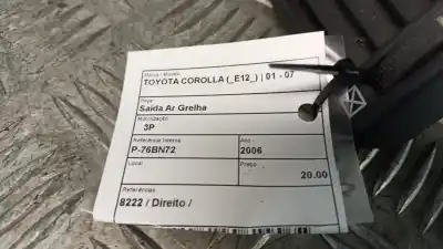 Second-hand car spare part air ventilation grille for toyota corolla (_e12_) 1.4 d (nde120_) oem iam references 8222  