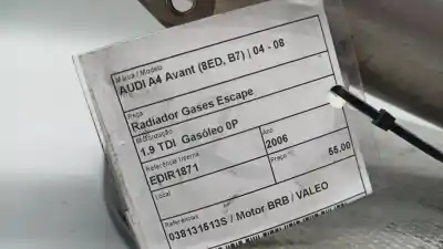 Pezzo di ricambio per auto di seconda mano raffreddatore egr per audi a4 b7 avant (8ed) 1.9 tdi riferimenti oem iam 038131513s  