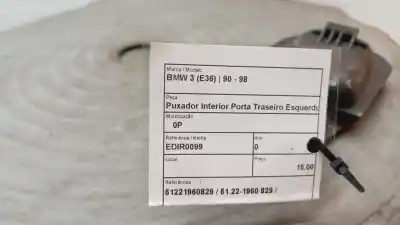 Second-hand car spare part interior left rear handle for bmw 3 (e36) 325 tds oem iam references 51221960829  