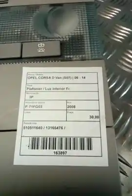 Pezzo di ricambio per auto di seconda mano luce interna per opel corsa d (s07) 1.3 cdti (l08 l68) riferimenti oem iam 510511640  