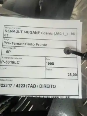 Автозапчасти б/у натяжитель передней центральной подушки безопасности за renault megane scenic (ja0/1_) 1.4 i (ja0e) ссылки oem iam 422317  