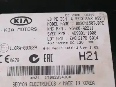 Pezzo di ricambio per auto di seconda mano modulo elettronico per kia ceed (jd) g4lc riferimenti oem iam 95400a2211  