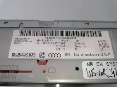Peça sobressalente para automóvel em segunda mão sistema de áudio / rádio cd por audi a8 (4e2) 4.2 tdi quattro referências oem iam 4e0919887m  