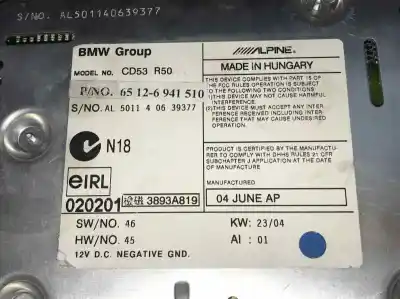 Peça sobressalente para automóvel em segunda mão  por MINI MINI (R50, R53)  Referências OEM IAM 65126941510  501140639377