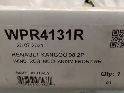 Recambio de automóvil de segunda mano de ELEVALUNAS DELANTERO DERECHO para RENAULT KANGOO * referencias OEM IAM WPR4131R  