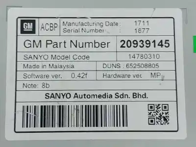 Second-hand car spare part multifunction display for opel astra j lim. excellence oem iam references 20939145 652508805 14780310