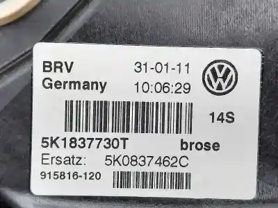 Pièce détachée automobile d'occasion léve glace avant droit pour volkswagen golf vi (5k1) sport références oem iam 5k1837730t  5k0837462c