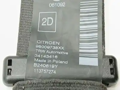 Second-hand car spare part rear right seat belt for citroen c4 cactus 1.2 thp 110 oem iam references 34143652a 98009738xx 