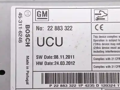 Second-hand car spare part audio system / radio cd for opel zafira tourer c (p12) 2.0 cdti (75) oem iam references 22883322   Second-hand car spare part audio system / radio cd for opel zafira tourer c (p12) 2.0 cdti (75) oem iam references 22883322