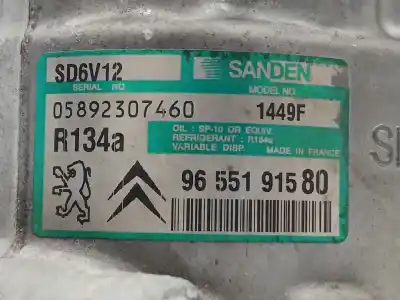 Pezzo di ricambio per auto di seconda mano compressore aria condizionata per peugeot 206 fastback (2a/c) 1.6 hdi 110 riferimenti oem iam 9655191580 sd6v12 
