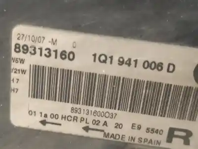 Second-hand car spare part right headlight for volkswagen eos (1f7) 2.0 tdi oem iam references 89313160 1q1941006d 