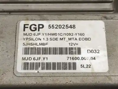 Second-hand car spare part ecu engine control for lancia ypsilon (101) 1.3 16v multijet argento oem iam references 55202548  