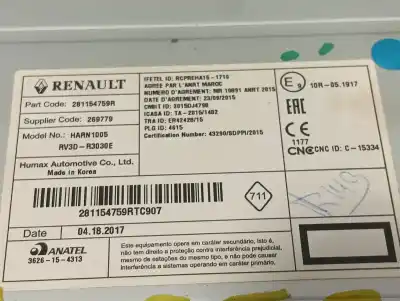 Автозапчасти б/у аудиосистема / радио cd за dacia lodgy (js_) 1.2 tce (jsay jsm0) ссылки oem iam 281154759r 3626154313 rv3dr3030e