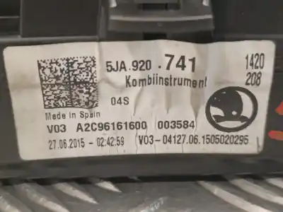Автозапчастина б/у панель інструментів для skoda rapid (nh3, nk3, nk6) 1.6 tdi посилання на oem iam 5ja920741 a2c96161600  Автозапчастина б/у панель інструментів для skoda rapid (nh3, nk3, nk6) 1.6 tdi посилання на oem iam 5ja920741 a2c96161600