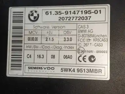 Second-hand car spare part electronic module for bmw serie 3 coupe (e92) 320d oem iam references 5wk49513mbr  61359147195