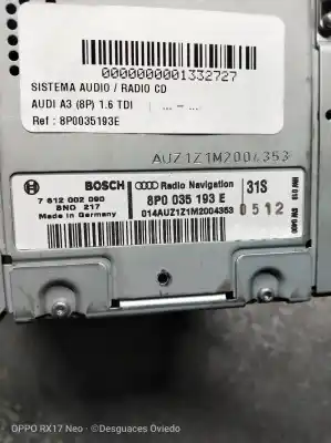 Автозапчасти б/у аудиосистема / радио cd за audi a3 (8p) 1.6 tdi ссылки oem iam 8p0035193e  7612002090