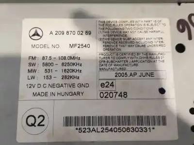 Pezzo di ricambio per auto di seconda mano impianto audio / radio cd per mercedes-benz clase clk (w209) coupe 320 cdi (209.320) riferimenti oem iam a2098700289  mf2540