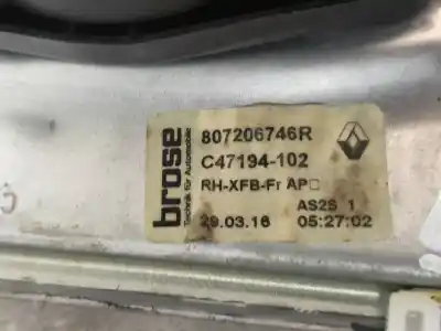 Peça sobressalente para automóvel em segunda mão elevador de vidros dianteiro direito por renault megane iii berlina 5p (2008->) 1.5 business [1.5 ltr. - 70 kw dci diesel fap] referências oem iam 807206746r  c47194102
