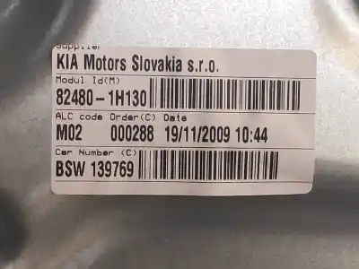 Second-hand car spare part passenger side right window regulator for kia cee´d active oem iam references 824801h130  