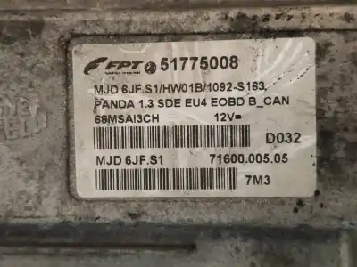 Second-hand car spare part ecu engine control for fiat panda (169) 1.3 16v jtd dynamic oem iam references 7160000505 mjd6jfs1 51775008