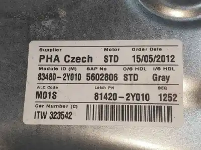 Gebrauchtes Autoersatzteil fensterheber hinten rechts zum hyundai ix35 (el/lm) (2010->) 1.7 classic 2wd [1.7 ltr. - 85 kw crdi cat] oem-iam-referenzen 834802y010  