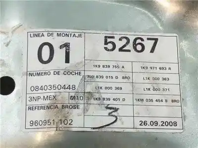 Автозапчасти б/у регулятор стекла заднего левого за volkswagen golf v variant (1k5) 1.9 tdi ссылки oem iam 1k9839755a  