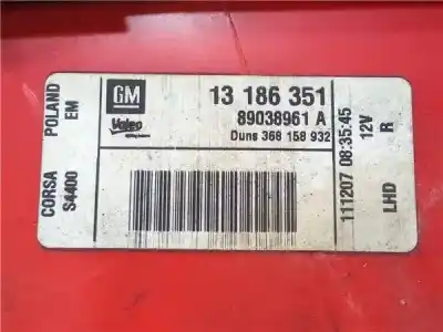 Pezzo di ricambio per auto di seconda mano luci posteriori destra per opel corsa d (s07) 1.4 (l08 l68) riferimenti oem iam 13186351  89038961a