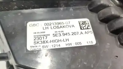 Peça sobressalente para automóvel em segunda mão farolim traseiro esquerdo por skoda octavia iv (nx3, nn3) 2.0 tdi referências oem iam 5e3945207a 5e3 945 207 a 0021396507