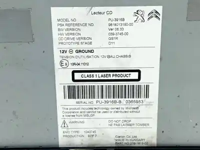 Peça sobressalente para automóvel em segunda mão sistema de áudio / rádio cd por ds 4 1.6 blue-hdi fap referências oem iam 1613502180  9818013180