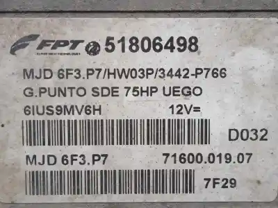 Автозапчасти б/у блок управления двигателем за fiat grande punto (199) 1.3 16v jtd cat ссылки oem iam 7160001907 - 51806498 - mjd6f3p7  mjd 6f3.p7