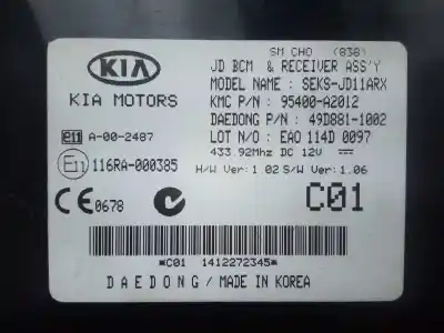 Second-hand car spare part electronic module for kia cee´d (jd) 1.4 cvvt oem iam references 95400a2012 - 49d8811002  